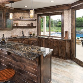 Glider/sliding window in wood-themed kitchen