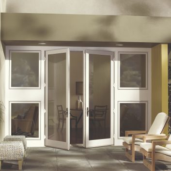 Swinging patio door in white